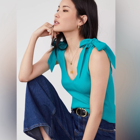 NWOT Maeve Bow-Tie Tank size XS Extra Small in Teal Blue - Picture 2 of 5